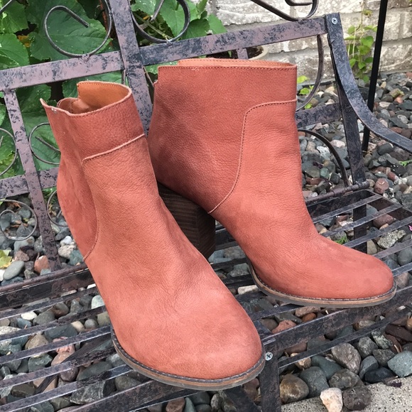 ☀️ Lucky Brand Liesell Orange Red Leather suede heeled Booties - Picture 8 of 16